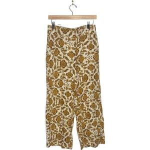 Nicole Miller Floral Linen Blend Wide Leg Cropped Pants Womens Size‎ S